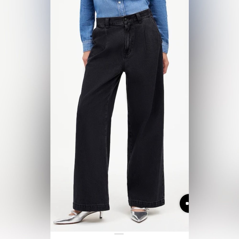 Madewell Harlow Wide Leg Jeans Black High Rise Pleated Size 30 Trouser Denim NWT